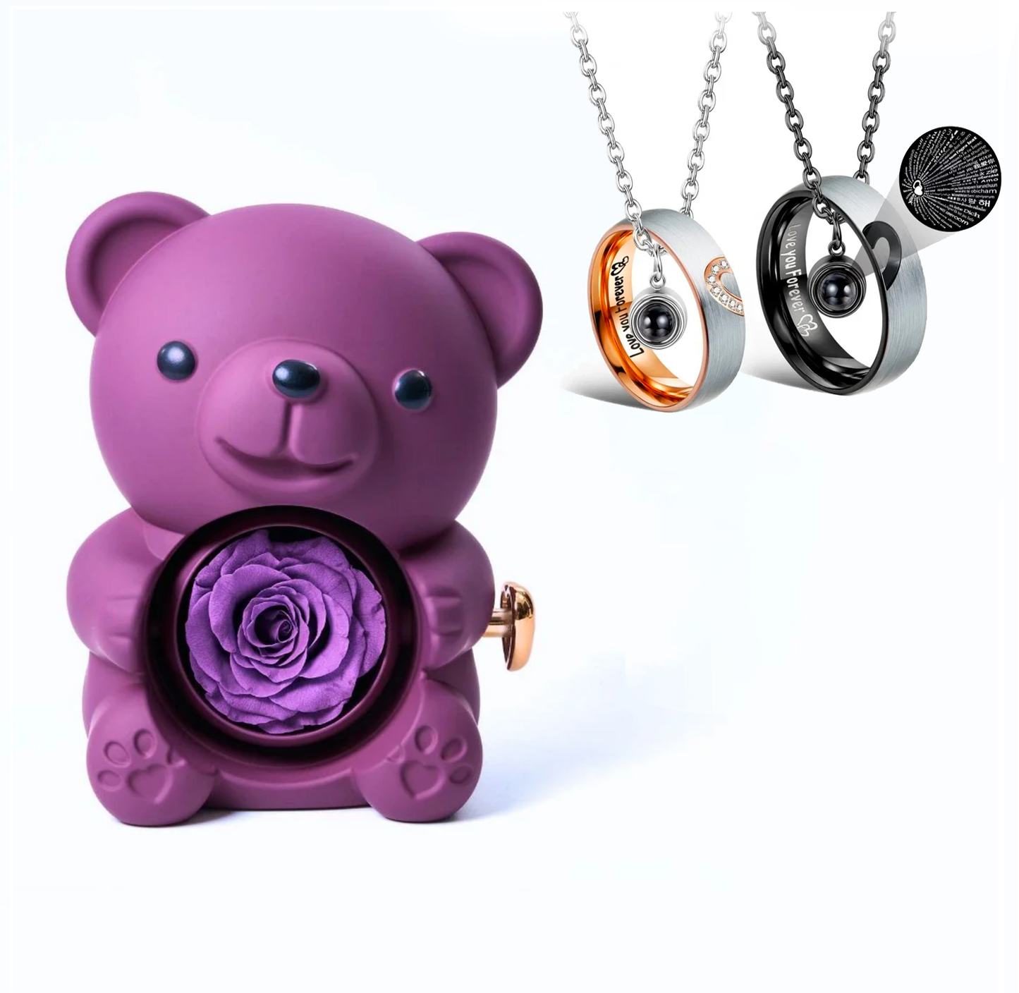 ETERNAL ROSE BEAR | Love ring necklace