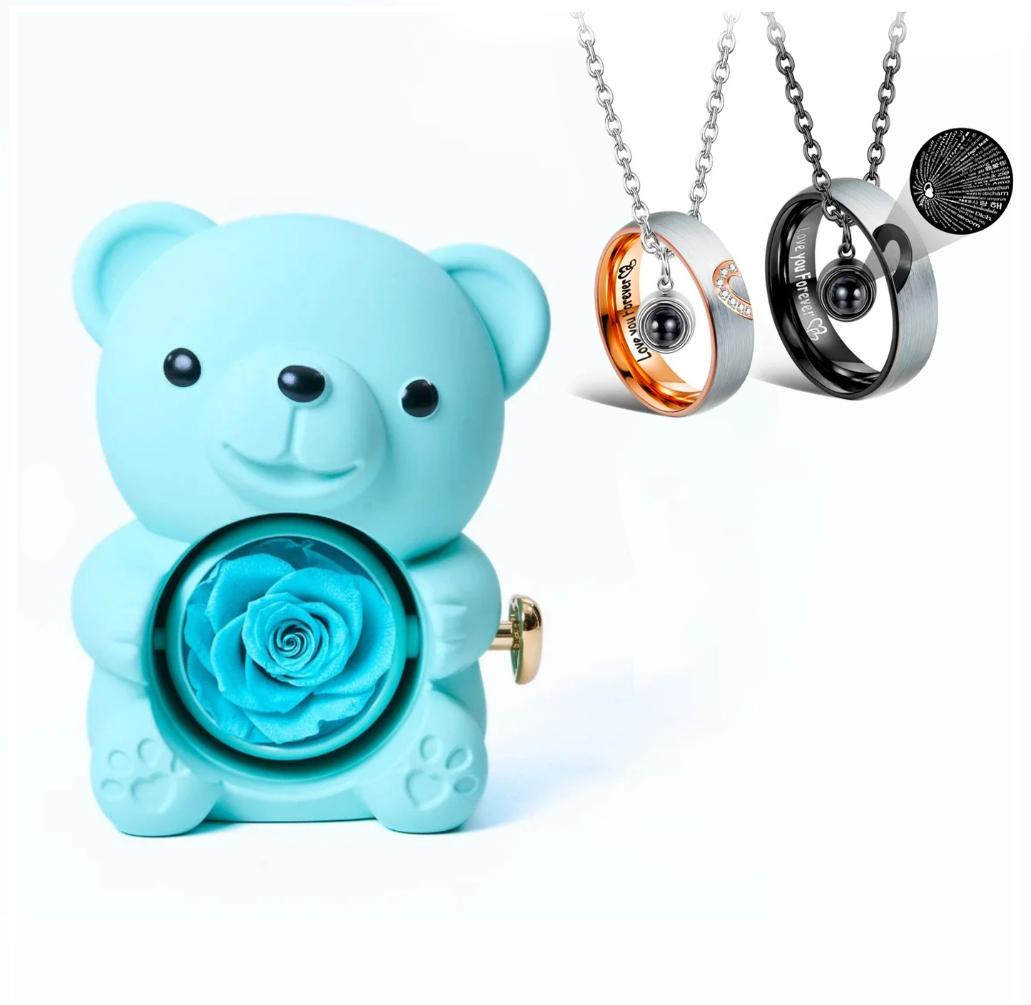 ETERNAL ROSE BEAR | Love ring necklace